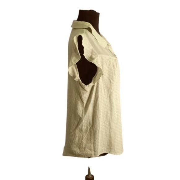 ModCloth L Blouse Womens Green Flutter Sleeve Button Popover Top Textured Fabric - Picture 8 of 12